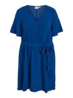 Vila Shirtkleid Kleid Plus Size V-Ausschnitt Gürtel Weite Ärmel kurzes Dress (knielang) 7611 in Blau-2