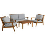 byLIVING Outdoor Sofa-Set LA PALMA / Akazie massiv, natur / Webstoff hellgrau / 2-Sitzer: B 134, H 75, T 75 cm, Sessel (2x): B 70, H 75, T 75 cm,