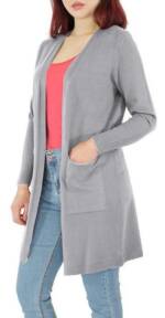 dy_mode Cardigan Damen Strickjacke Langarm Strick Cardigan Lang Strickmantel Offen in Unifarbe, mit Taschen