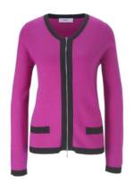 heine Strickjacke HEINE Damen Feinstrickjacke mit Reißverschluss, pink-schwarz