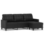 vidaXL Sofa 3-Sitzer-Sofa mit Hocker Schwarz 180 cm Kunstleder Couch