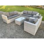 8-Sitzer Rattan Gartenmöbel Set Rattan Sofa Set mit 3-Sitzer Sofa 2 Sessel Couchtisch Helles Grau - Fimous