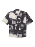 Acne Studios - Sarlino Spray Camp-Collar Logo-Print Appliquéd Cotton-Poplin Shirt - Men - Gray - M