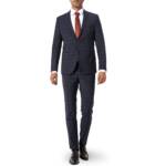 CG Herren Anzug blau Wolle kariert Slim Fit