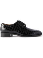 Christian Louboutin - Chambeliss Embellished Croc-Effect Leather Derby Shoes - Men - Black - EU 40