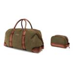 DRAKENSBERG Reisetasche Weekender "David" & Kulturbeutel "Glen" Oliv-Grün, aus Canvas und Büffelleder, Bundle, für Damen und Herren