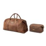 DRAKENSBERG Reisetasche Weekender "David" & Kulturbeutel "Ruby" Havanna, Bundle, aus Premium Leder für Damen und Herren