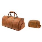 DRAKENSBERG Reisetasche Weekender "Finn" & Kulturbeutel "Ben" Cognac, Bundle, aus Premium Leder für Damen und Herren