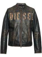 Diesel Lederjacke mit Logo-Prägung - Braun