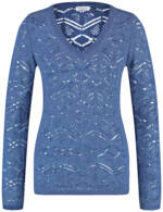 GERRY WEBER Damen Leichter Pullover in Ajourstrick Langarm V-Ausschnitt Polyacryl Blau, 34