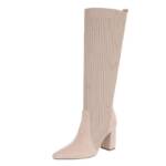 Ital-Design Damen Elegant High-Heel-Stiefel (87124686) Blockabsatz High-Heel Stiefel in Beige