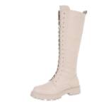 Ital-Design Damen Schnürschuhe Freizeit Plateaustiefel (87124812) Blockabsatz Flache Stiefel in Beige