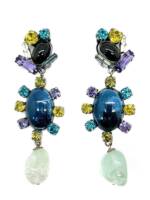 Jennifer Gibson Jewellery Vintage Philippe Ferrandis Foiled Glass & Stone Earrings 1980s - Blau