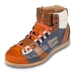 Kamo-Gutsu Leder Sneaker Stiefel blau/orange, TIFO-105 arancio navy Sneaker Handgefertigt in Italien