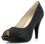 Andrea Conti Glitzer Peeptoe Damen Schuhe - Schwarz Pumps