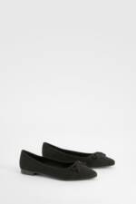 Breite Passform Spitze Ballerinas Mit Schleife - Black - 38, Black