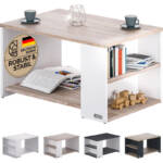 Casaria - Couchtisch Holz mit Stauraum 2 Fächer 90x59x48cm Kratzfest 50kg Belastbar Ablage Beistelltisch Wohnzimmer Sofa Couch Tisch weiß sonoma eiche