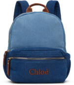 Chloé Kids Blue Embroidered Denim Backpack