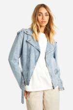 Denim Bikerjacke Mit Gürtel - Light Wash - 32, Light Wash