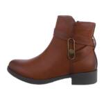 Ital-Design Damen Freizeit Stiefelette Blockabsatz Flache Stiefeletten in Camel