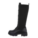 Ital-Design Damen Schnürschuhe Freizeit Plateaustiefel Blockabsatz Schnürstiefel in Schwarz