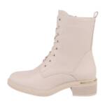 Ital-Design Damen Schnürschuhe Freizeit Schnürstiefelette (84338359) Blockabsatz Schnürstiefeletten in Beige