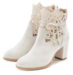 LASCANA Trachten-Schuh, Dirndl-Schuh, High-Heel-Stiefelette mit modischer Spitze und bequemen Blockabsatz, Ankle Boot, Stiefel