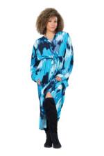 Maxikleid, Krepp, Oversized, Tunika-Ausschnitt, Langarm