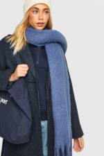 Oversize Schal Mit Fransen - Dusty Blue - One Size, Dusty Blue