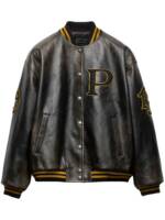 Prada Bomberjacke aus Leder mit Logo-Applikation - Schwarz