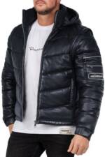 Reichstadt Bomberjacke Herren Echtleder Jacke 22RS32LUX Navy L mit abnehmbaren Ärmeln und Kapuze