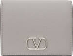 Valentino Garavani Gray Compact VLogo Signature Grainy Calfskin Wallet