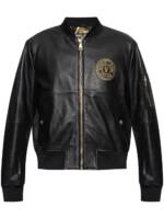 Versace Jeans Couture V-Emblem Bomberjacke aus Leder - Schwarz