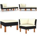 Vidaxl - 3-tlg. Garten-Lounge-Set Poly Rattan und Eukalyptus Massivholz - Garten-Sofa-Set - Garten-Sofa-Sets - Home & Living - Schwarz