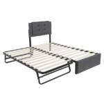 autolock Hausbett Tagesbett,Doppelbett,Hausbett mit klappbaren Metallbeinen, ohne Matratze,schlicht und stilvoll,90*200+90*190cm,Leinen