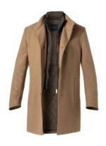 bugatti Herren Mantel beige Wolle unifarben