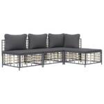 vidaXL Loungesofa 4-tlg. Garten-Lounge-Set mit Kissen Anthrazit Poly Rattan, 1 Teile