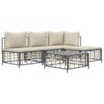 vidaXL Loungesofa 5-tlg. Garten-Lounge-Set mit Kissen Anthrazit Poly Rattan, 1 Teile