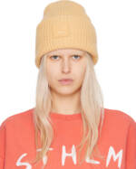 Acne Studios Beige Large Face Logo Beanie