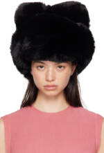 Acne Studios Black Fluffy Bow Faux-fur Hat