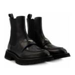 Alexander McQueen Boots & Stiefeletten - Worker Punk Ankle Boots - Black/White - Leather - Gr. 40 (EU) - in Schwarz - für Damen