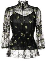 Anna Sui Spitzenbluse mit Blumenstickerei - Schwarz