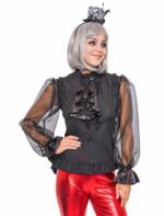 Bluse Damen mit Jabot Damen schwarz XL