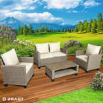 Brast - Gartenmöbel Set Delight Braun/Grau bis zu 4 Personen inkl. extra Dicke Kissen tüv geprüft Outdoor Loungemöbel Sitzgruppe Essgruppe Garnitur