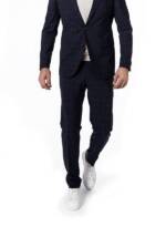 CG Herren Hose blau Schurwolle kariert Slim Fit