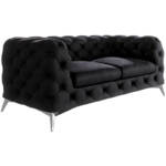 Chesterfield Sofa 2-Sitzer River mit Metall Füßen, Schwarz Samt