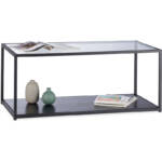 Couchtisch Glas, eckig, Metallgestell, Glasplatte, Ablage, Wohnzimmertisch, HxBxT: 42 x 100 x 50 cm, schwarz - Relaxdays