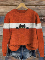 Damen Einfach Winter Katze Mikroelastizität Täglich Weit Rundhals Regelmäßig H-Linie Pullover