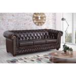 Edles Chesterfield Sofa 3 Sitzer in Kunstleder Vintage braun Couch Polstersofa