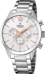 Festina Chronograph Festina Herrenuhr Edelstahl silber, (Chronograph), Herren Armbanduhr rund, Edelstahlarmband silber, Elegant